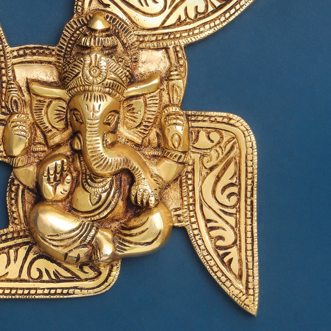 Brass Ganesha On Swastik Wall Hanging (7 Inch) Vedansh Craft