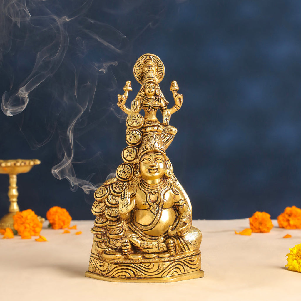 Brass Sitting Kuber And Lakshmi Idol (10.5 Inch) Vedansh Craft