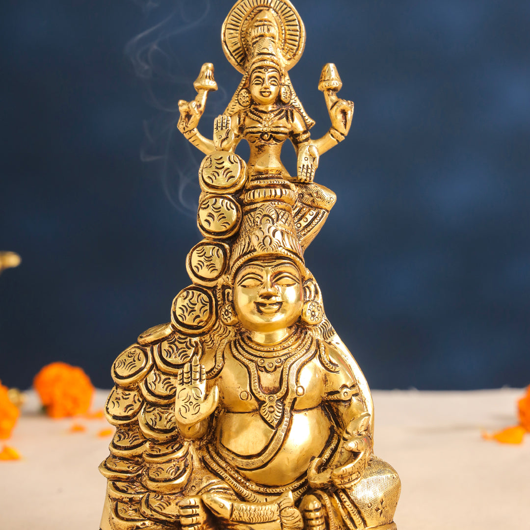 Brass Sitting Kuber And Lakshmi Idol (10.5 Inch) Vedansh Craft