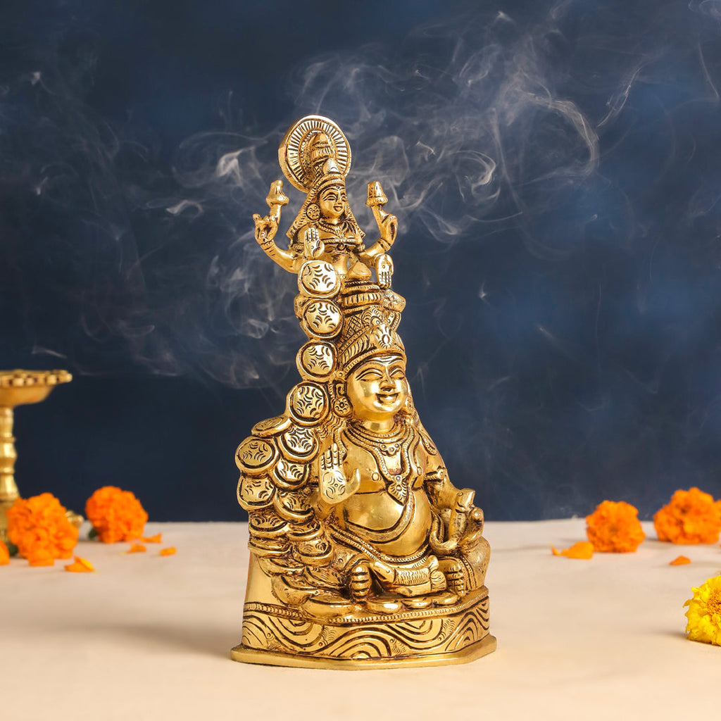 Brass Sitting Kuber And Lakshmi Idol (10.5 Inch) Vedansh Craft
