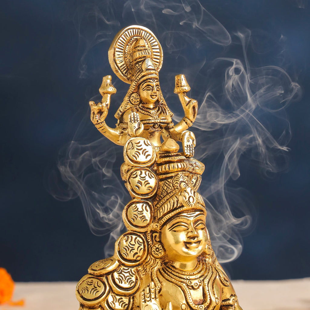 Brass Sitting Kuber And Lakshmi Idol (10.5 Inch) Vedansh Craft