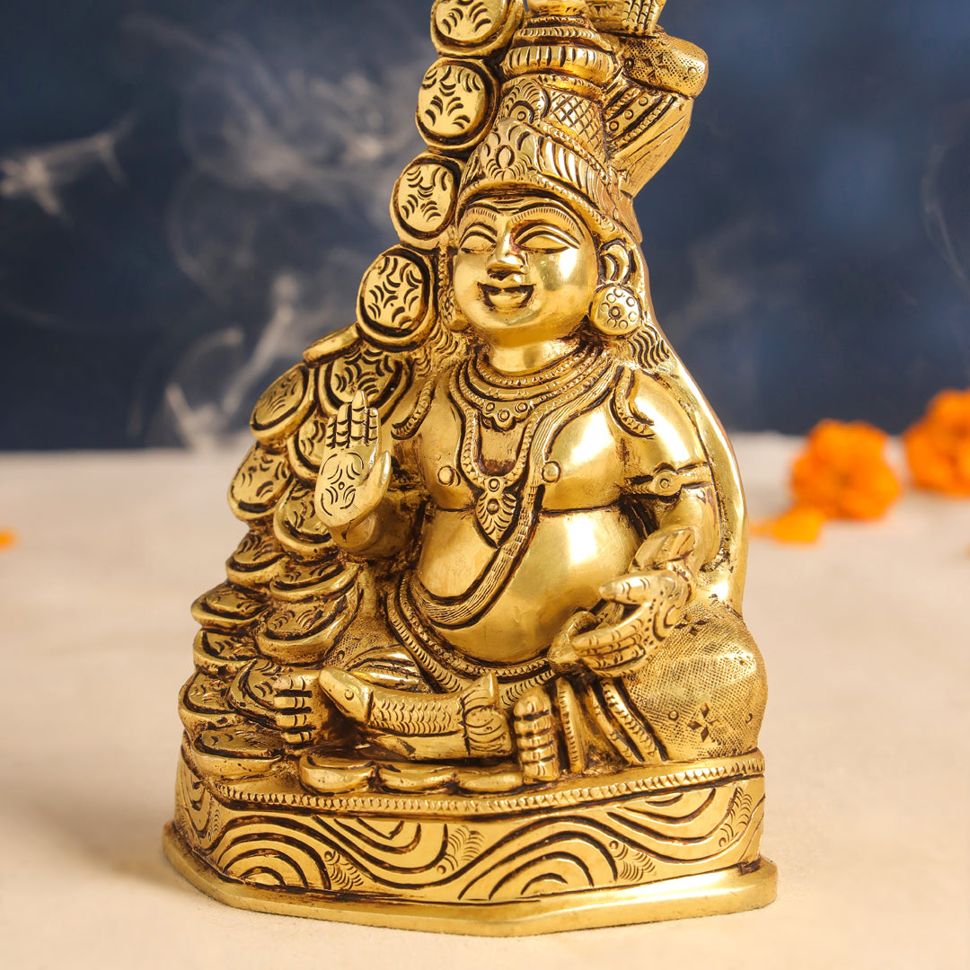 Brass Sitting Kuber And Lakshmi Idol (10.5 Inch) Vedansh Craft