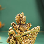 Brass Goddess Sitting Saraswati Idol (4.5 Inch) Vedansh Craft