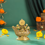 Brass Goddess Sitting Saraswati Idol (4.5 Inch) Vedansh Craft
