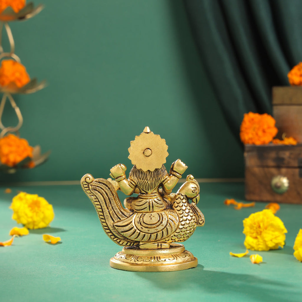 Brass Goddess Sitting Saraswati Idol (4.5 Inch) Vedansh Craft