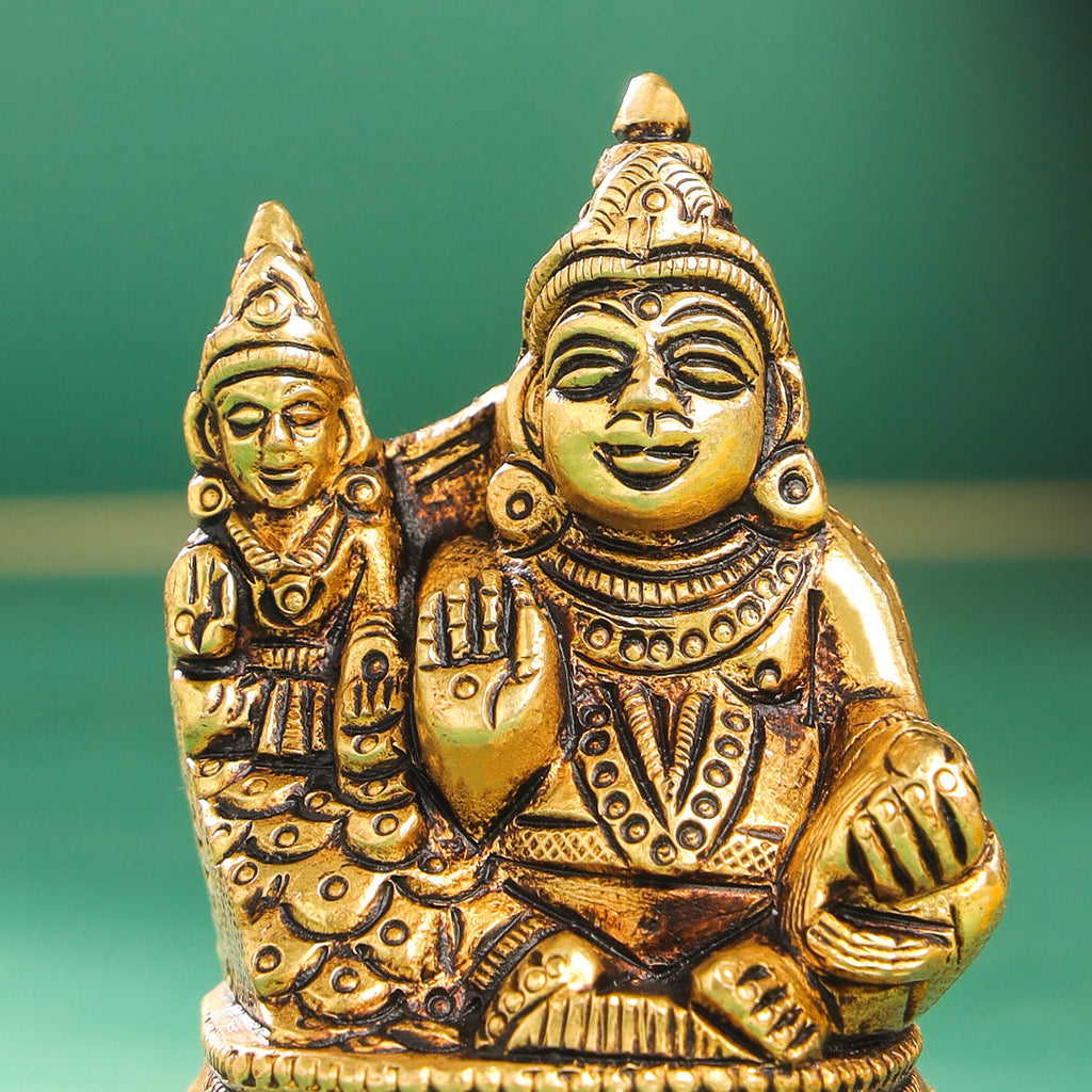Brass Sitting Kuber And Lakshmi Idol (3 Inch) Vedansh Craft