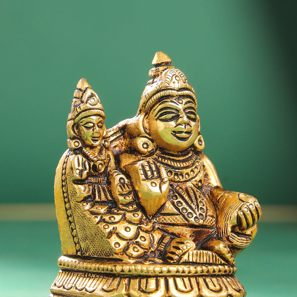 Brass Sitting Kuber And Lakshmi Idol (3 Inch) Vedansh Craft