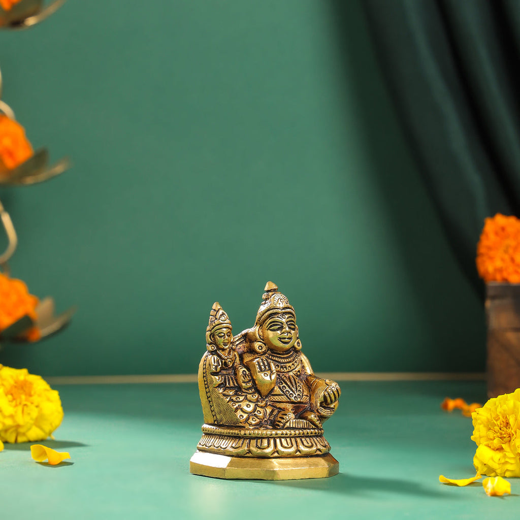 Brass Sitting Kuber And Lakshmi Idol (3 Inch) Vedansh Craft