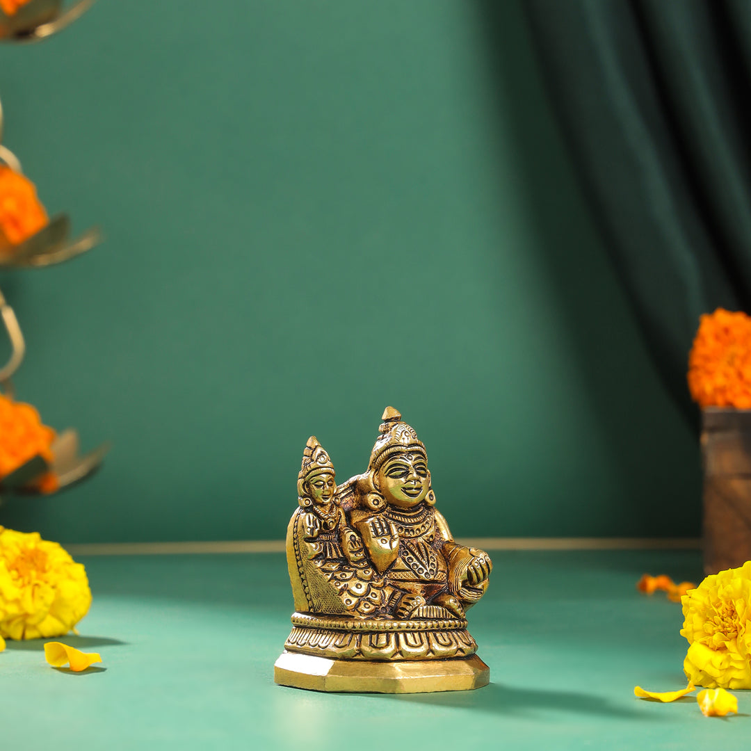 Brass Sitting Kuber And Lakshmi Idol (3 Inch) Vedansh Craft