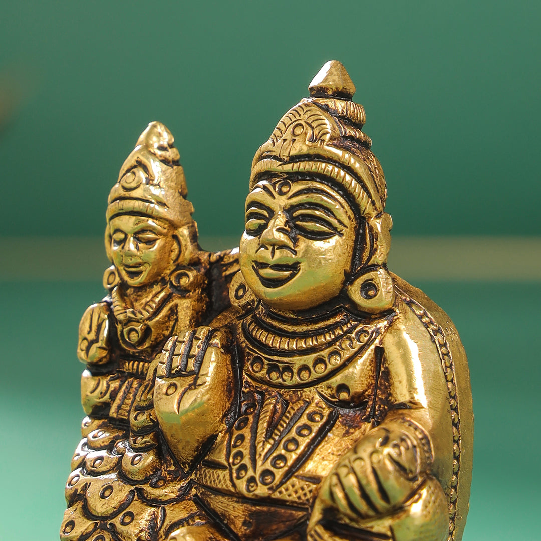 Brass Sitting Kuber And Lakshmi Idol (3 Inch) Vedansh Craft