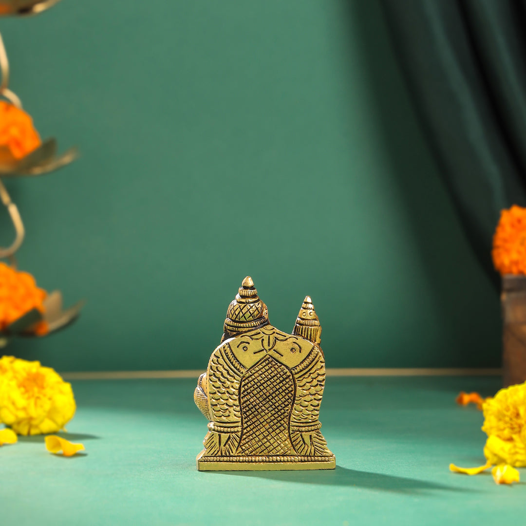 Brass Sitting Kuber And Lakshmi Idol (3 Inch) Vedansh Craft