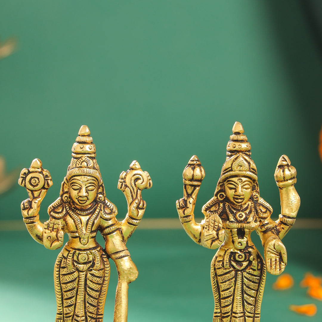 Brass Standing Vishnu Lakshmi Set (4.5 Inch) Vedansh Craft