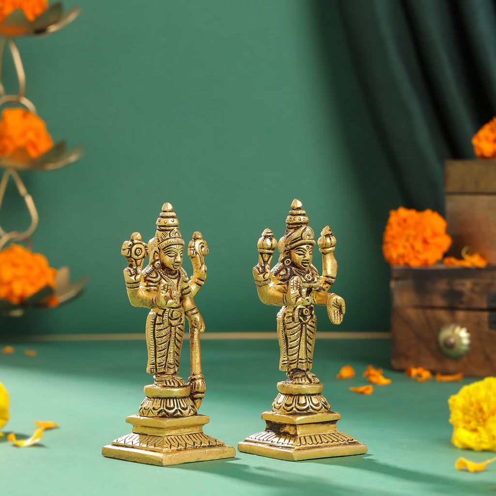 Brass Standing Vishnu Lakshmi Set (4.5 Inch) Vedansh Craft
