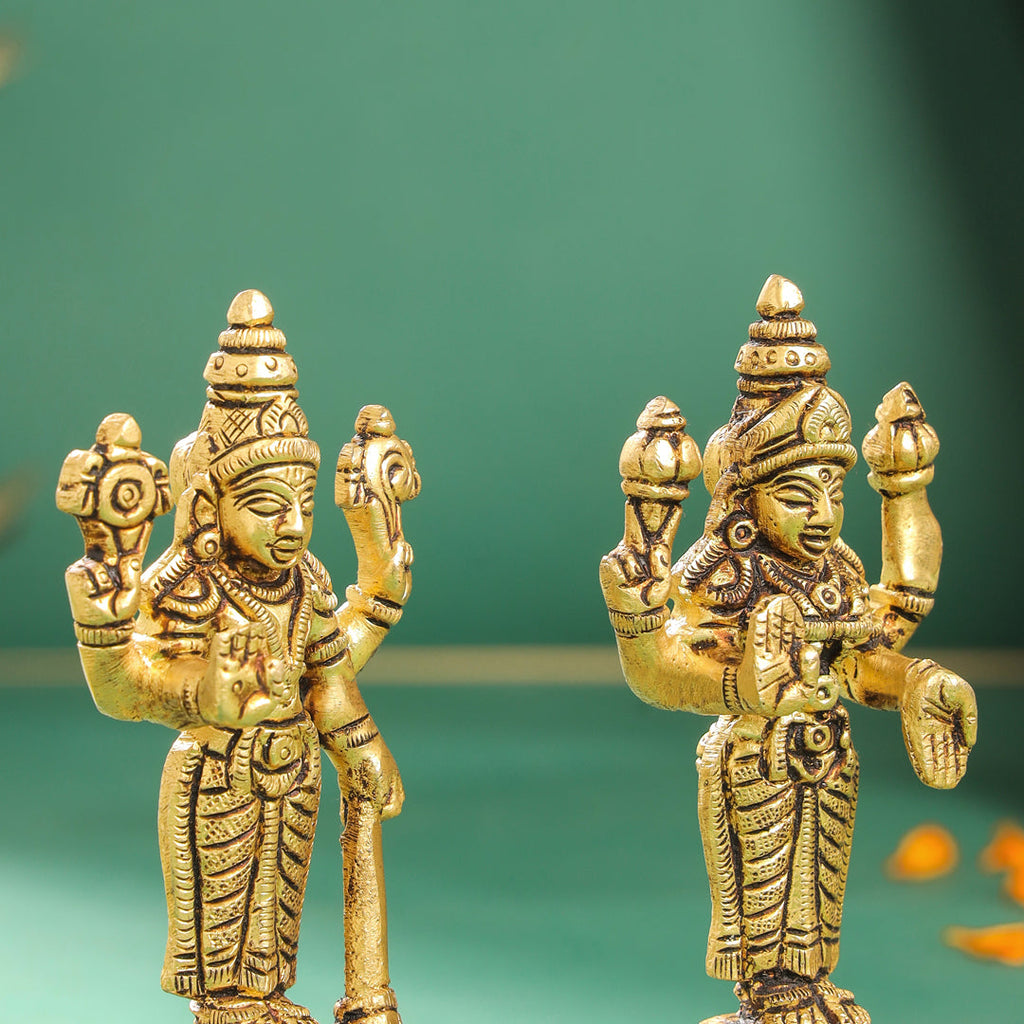 Brass Standing Vishnu Lakshmi Set (4.5 Inch) Vedansh Craft