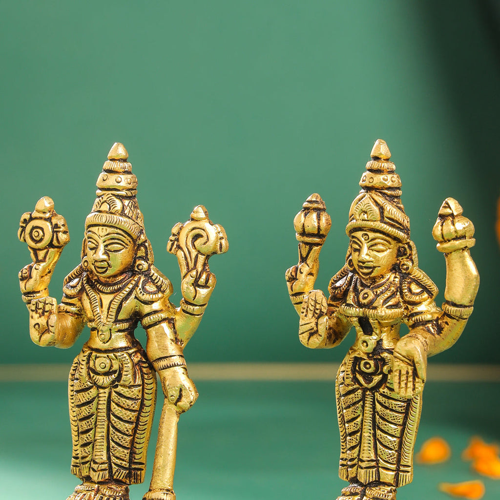 Brass Standing Vishnu Lakshmi Set (4.5 Inch) Vedansh Craft