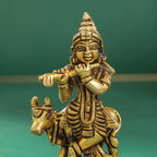 Brass Standing Krishna With Cow Idol (4 Inch) Vedansh Craft