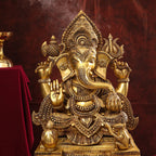 Brass Chowki Sitting Ganesha Statue (26 Inch) Vedansh Craft
