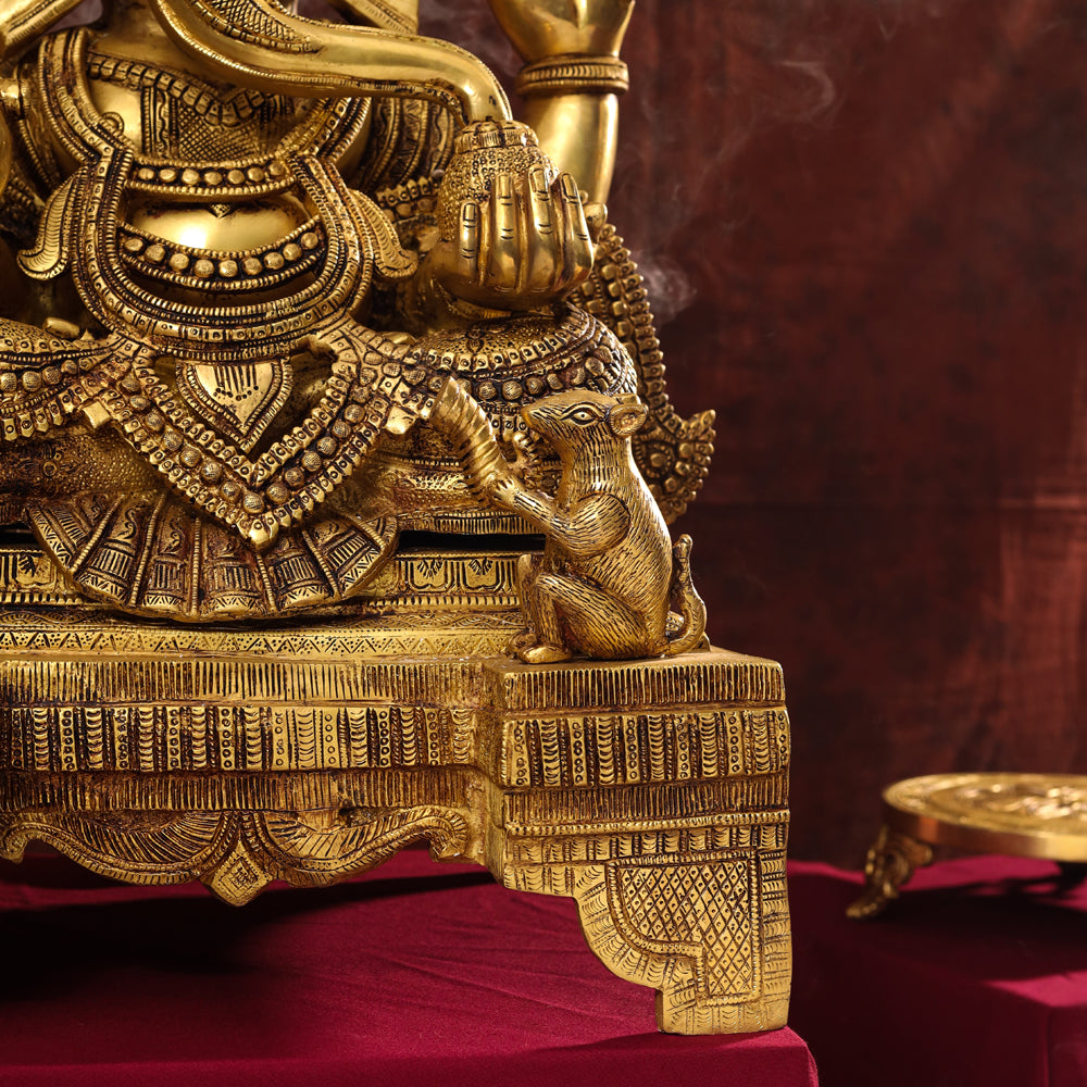 Brass Chowki Sitting Ganesha Statue (26 Inch) Vedansh Craft