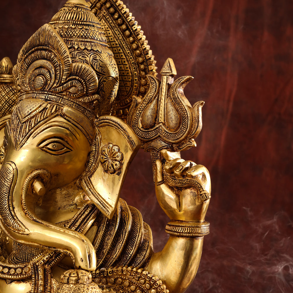 Brass Chowki Sitting Ganesha Statue (26 Inch) Vedansh Craft