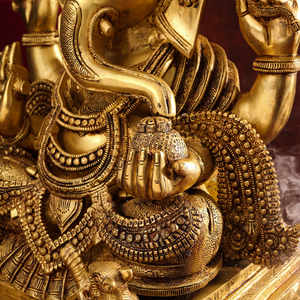 Brass Chowki Sitting Ganesha Statue (26 Inch) Vedansh Craft