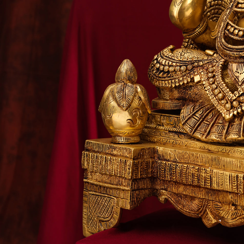 Brass Chowki Sitting Ganesha Statue (26 Inch) Vedansh Craft