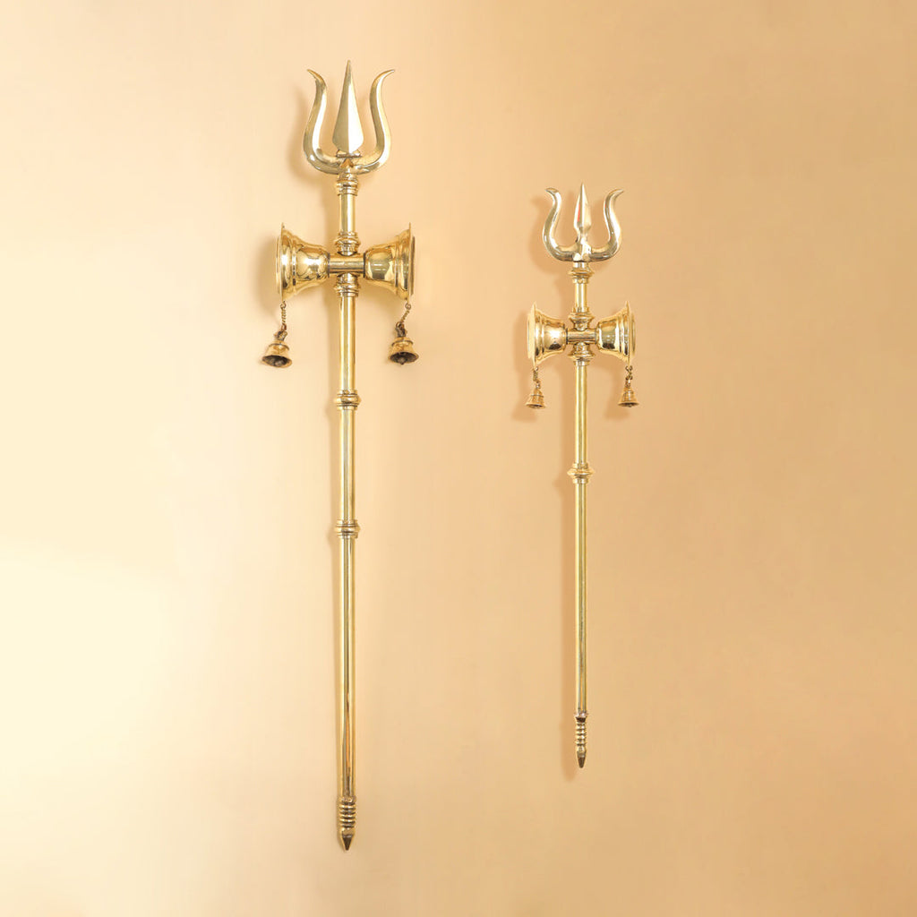 Brass Shiva's Damru Trishul With Bell Vedansh Craft