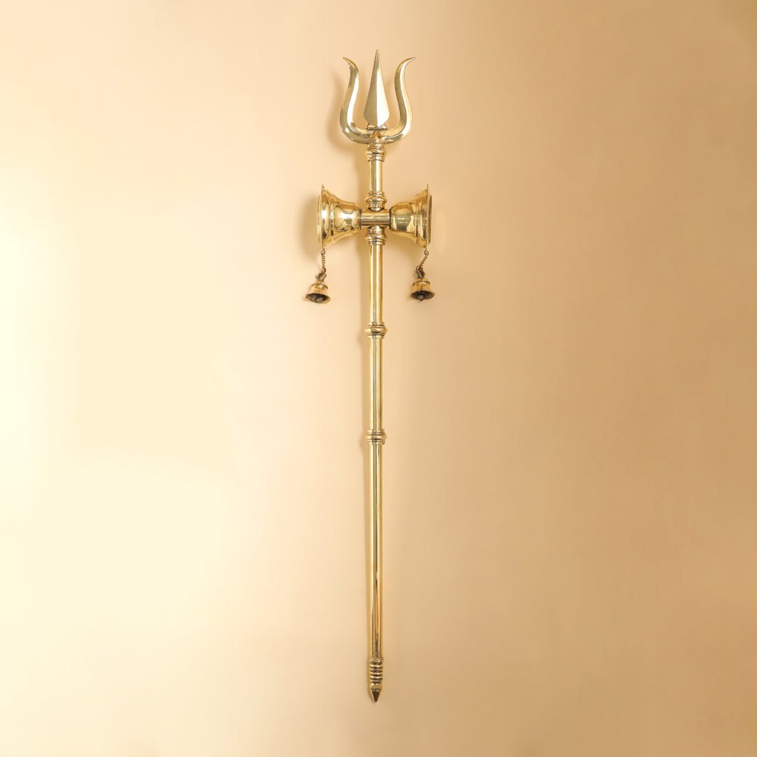 Brass Shiva's Damru Trishul With Bell Vedansh Craft