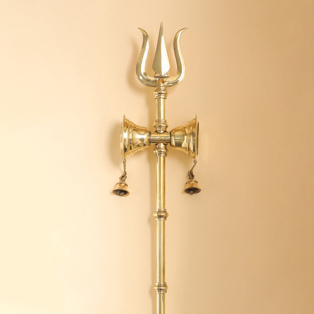 Brass Shiva's Damru Trishul With Bell Vedansh Craft
