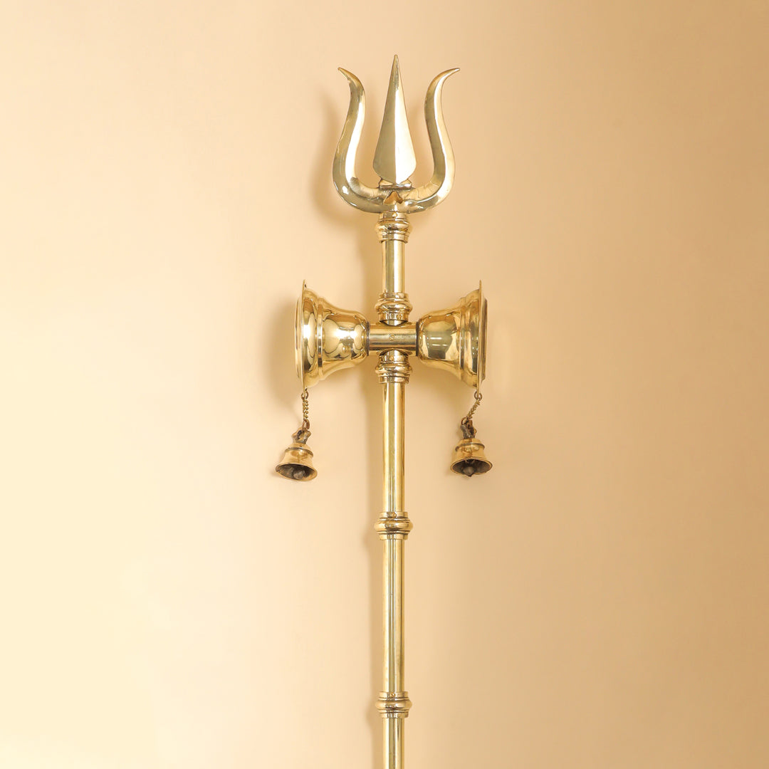 Brass Shiva's Damru Trishul With Bell Vedansh Craft