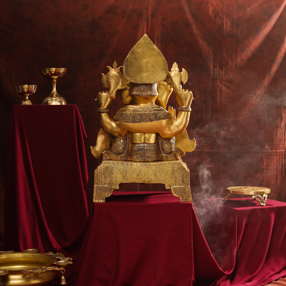 Brass Chowki Sitting Ganesha Statue (26 Inch) Vedansh Craft