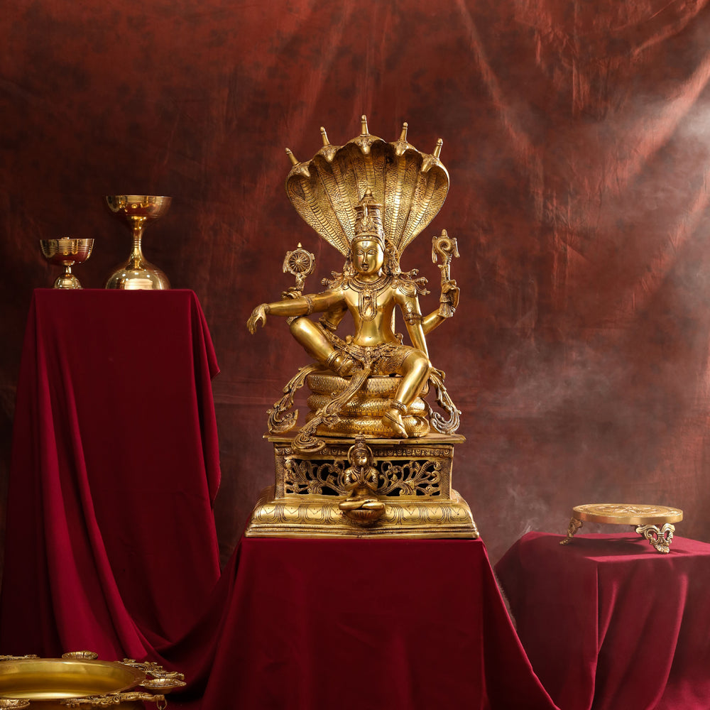 Brass Superfine Sitting Lord Vishnu Idol (28 Inch) Vedansh Craft