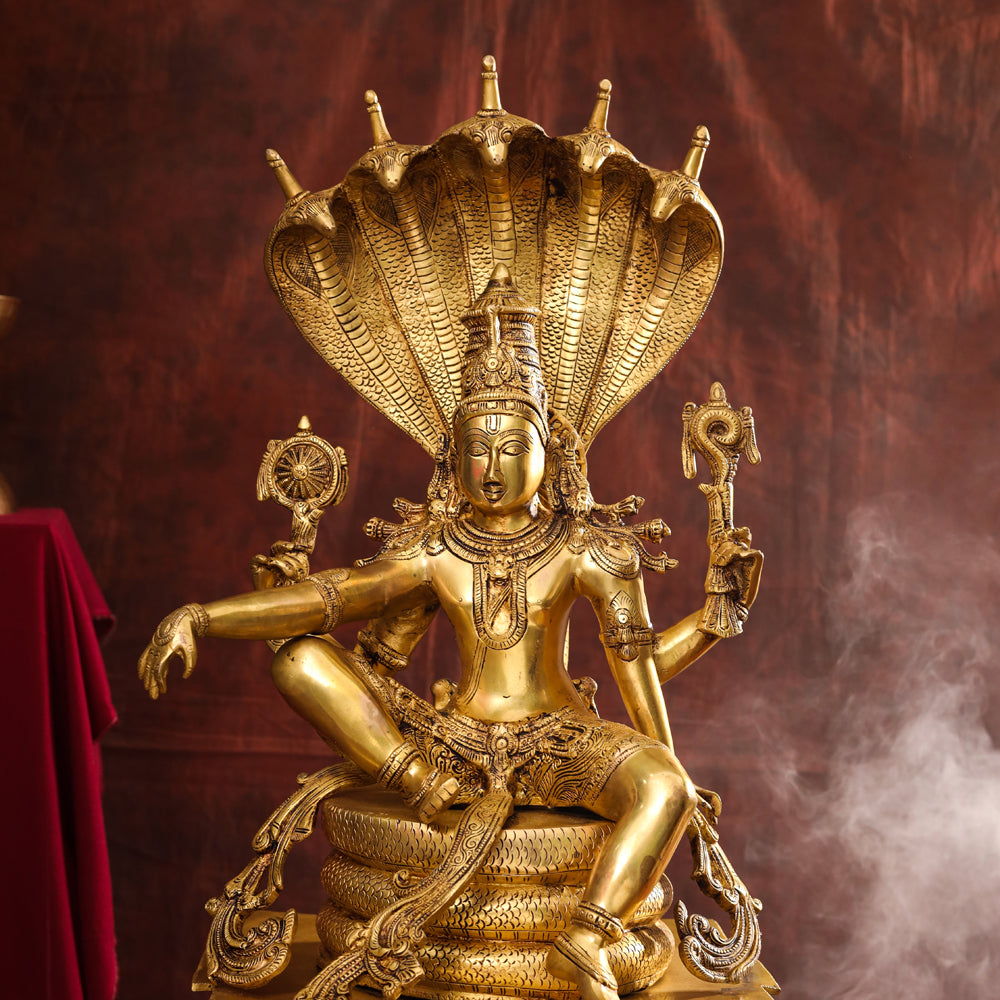 Brass Superfine Sitting Lord Vishnu Idol (28 Inch) Vedansh Craft