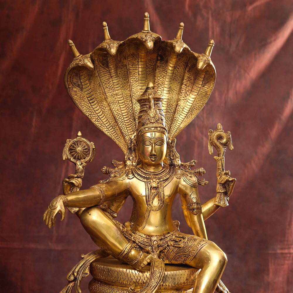 Brass Superfine Sitting Lord Vishnu Idol (28 Inch) Vedansh Craft