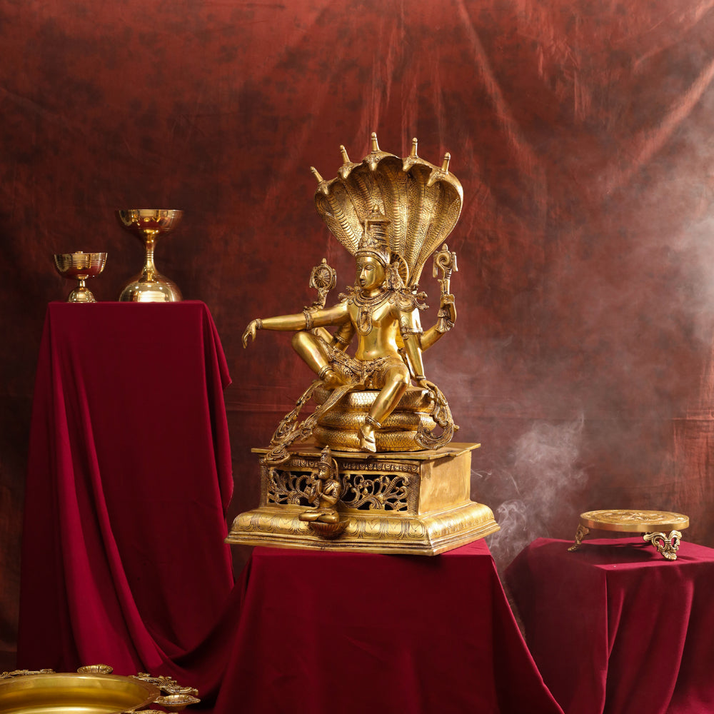 Brass Superfine Sitting Lord Vishnu Idol (28 Inch) Vedansh Craft