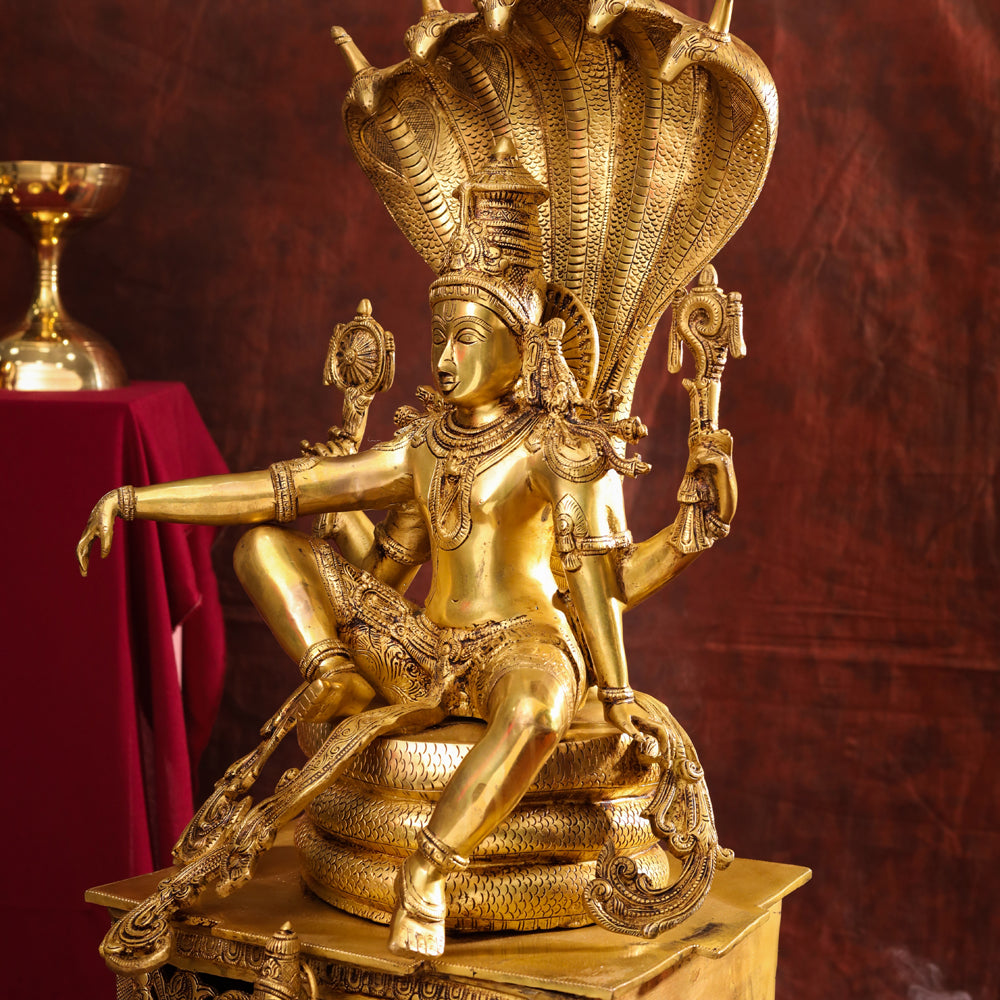 Brass Superfine Sitting Lord Vishnu Idol (28 Inch) Vedansh Craft