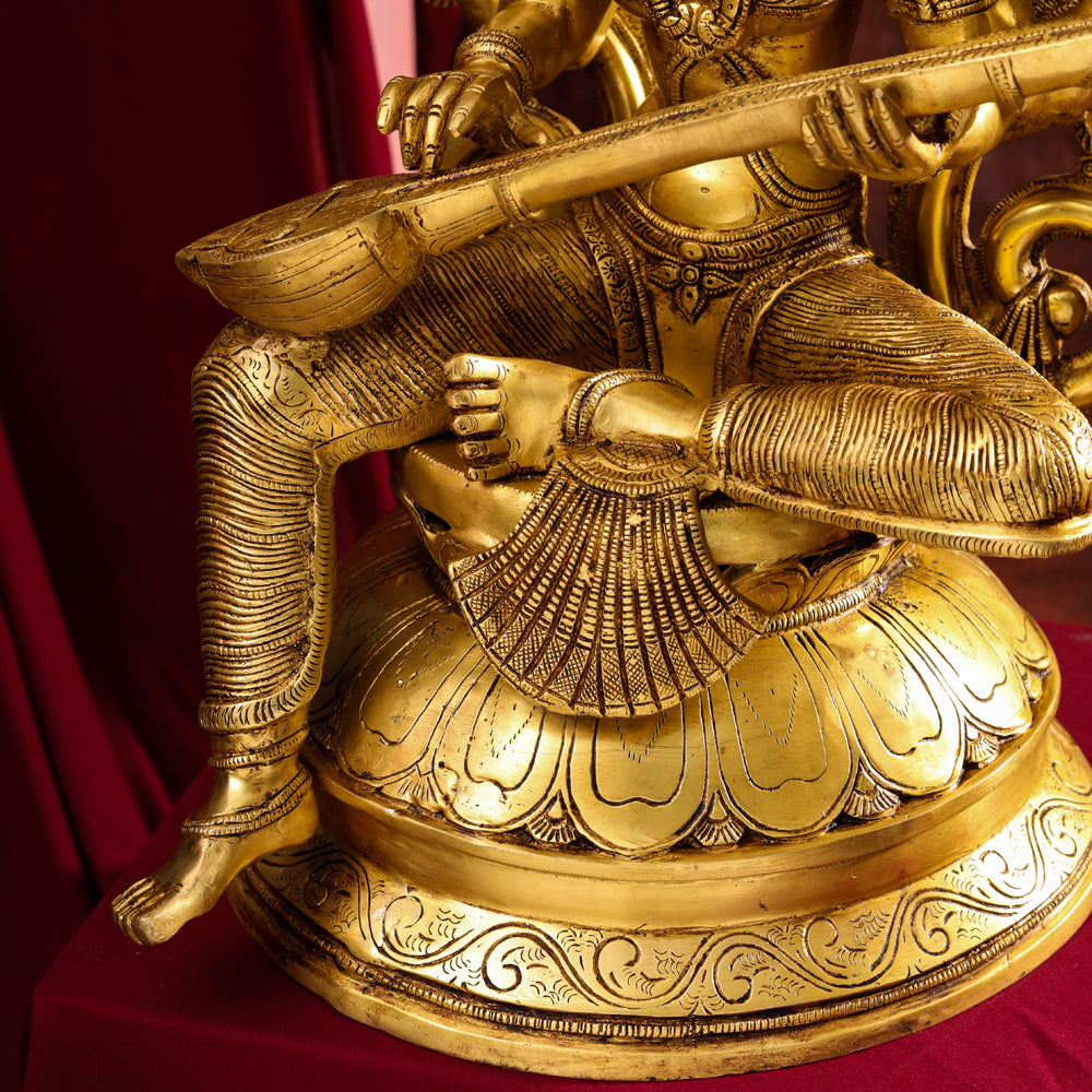 Brass Goddess Frame Sitting Saraswati Statue (27 Inch) Vedansh Craft