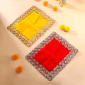 Sequin And Pearl Work Red Velvet God Pooja Asana Vedansh Craft
