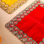 Sequin And Pearl Work Red Velvet God Pooja Asana Vedansh Craft