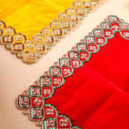 Sequin And Pearl Work Red Velvet God Pooja Asana Vedansh Craft