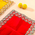 Sequin And Pearl Work Red Velvet God Pooja Asana Vedansh Craft