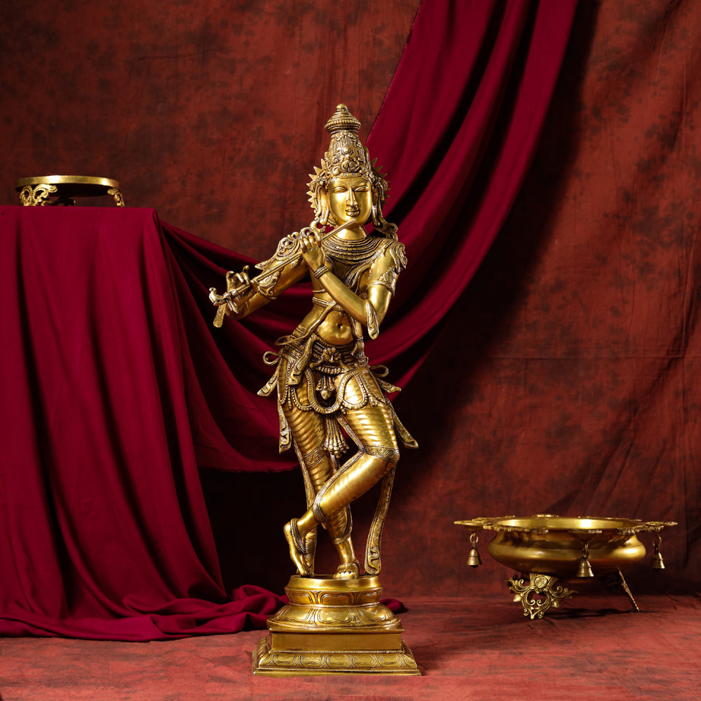 Brass Standing Superfine Krishna Idol (35 Inch) Vedansh Craft