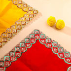 Sequin And Pearl Work Red Velvet God Pooja Asana Vedansh Craft