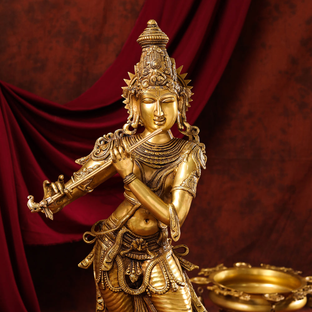 Brass Standing Superfine Krishna Idol (35 Inch) Vedansh Craft