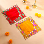 Radhe Shyam Pearl & Stone Work Velvet Pooja Asana Vedansh Craft