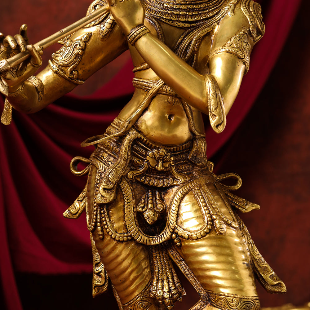 Brass Standing Superfine Krishna Idol (35 Inch) Vedansh Craft
