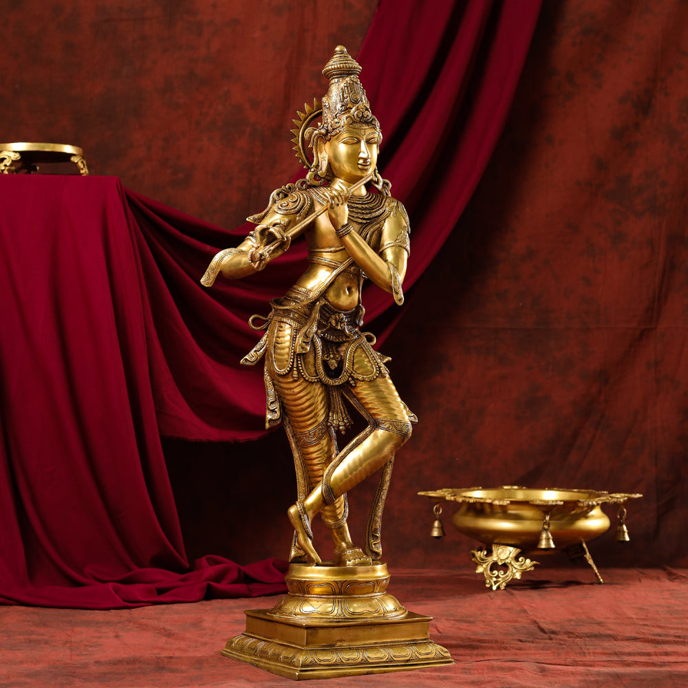 Brass Standing Superfine Krishna Idol (35 Inch) Vedansh Craft