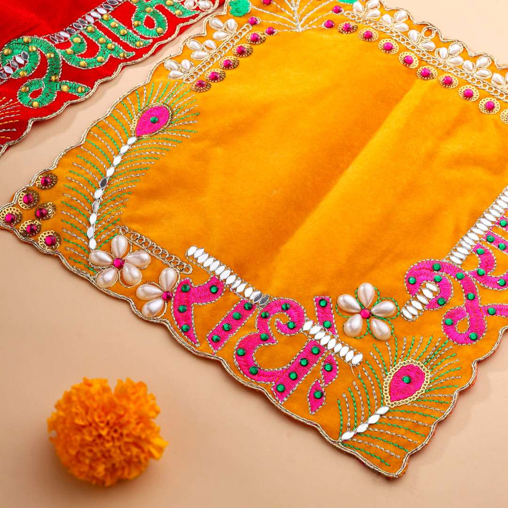 Radhe Shyam Pearl & Stone Work Velvet Pooja Asana Vedansh Craft