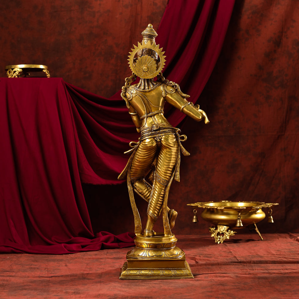 Brass Standing Superfine Krishna Idol (35 Inch) Vedansh Craft