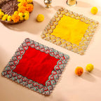 Sequin And Pearl Work Red Velvet God Pooja Asana Vedansh Craft