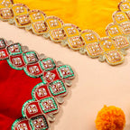 Sequin And Pearl Work Red Velvet God Pooja Asana Vedansh Craft